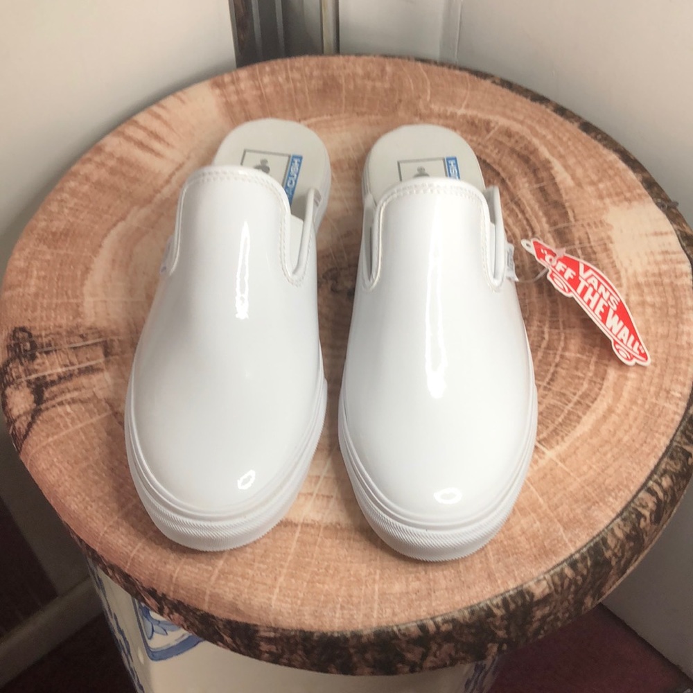 Vans White Patent Slip-On Mule Clogs